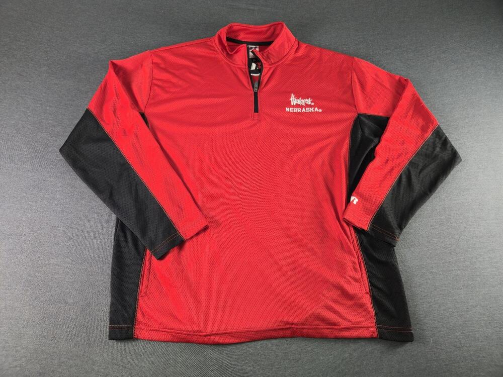 Nebraska Cornhuskers Shirt Mens XL Red NCAA Football Russell 1/4 Zip Pullover